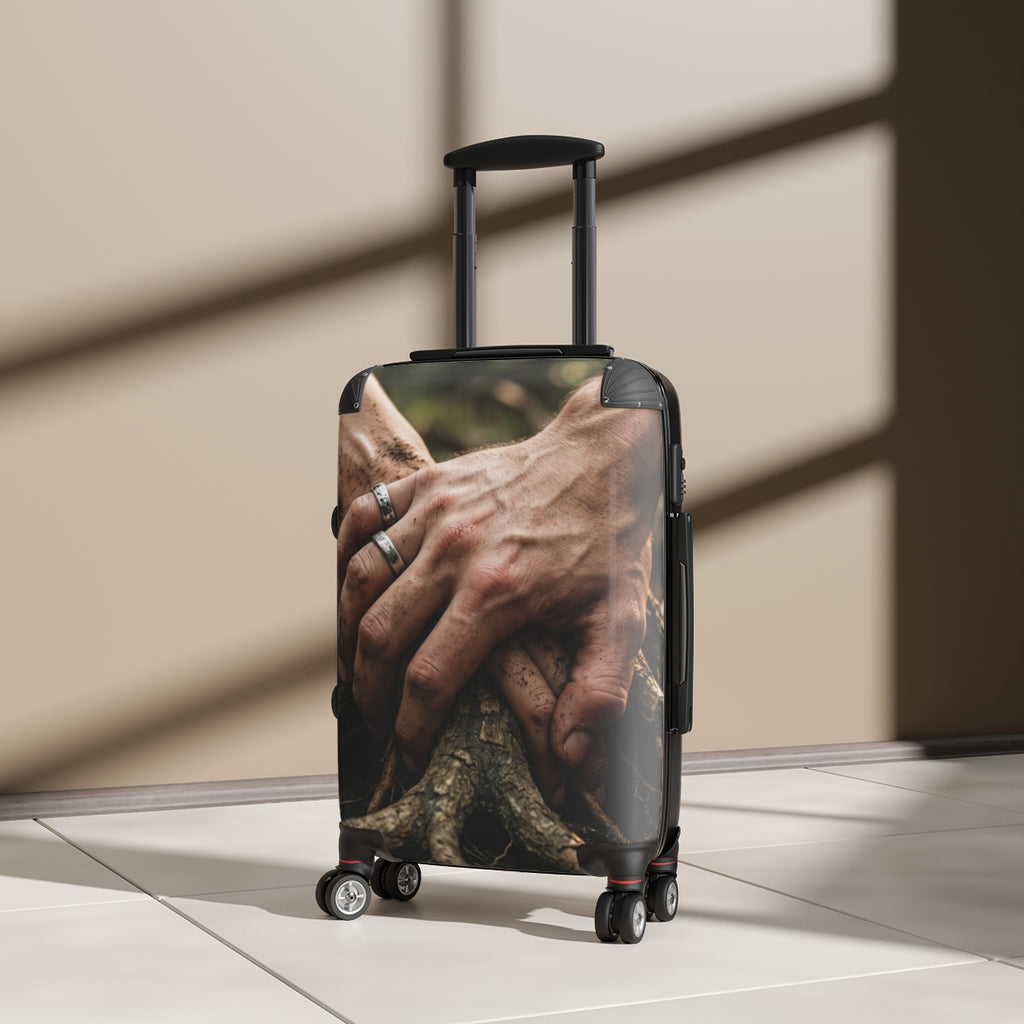 Suitcase with Forest Roots and Hands Art