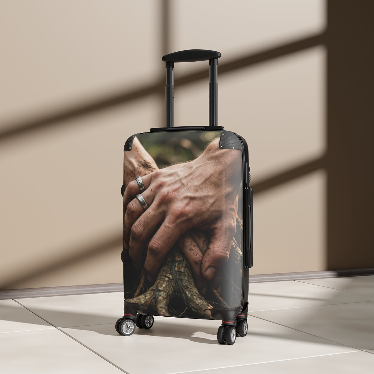 Suitcase with Forest Roots and Hands Art