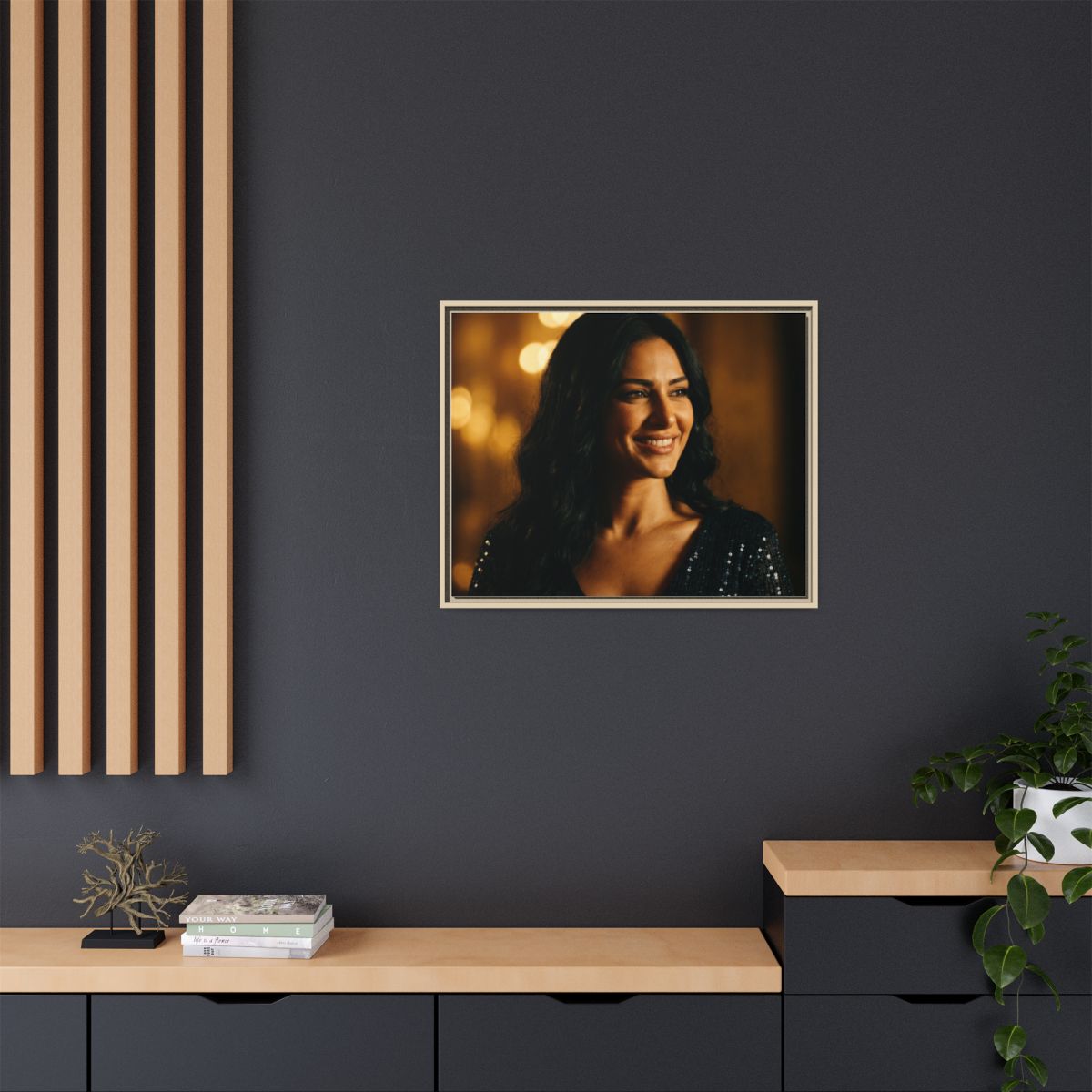 Framed Canvas Art - Golden Glamour — Natural / 1.25"