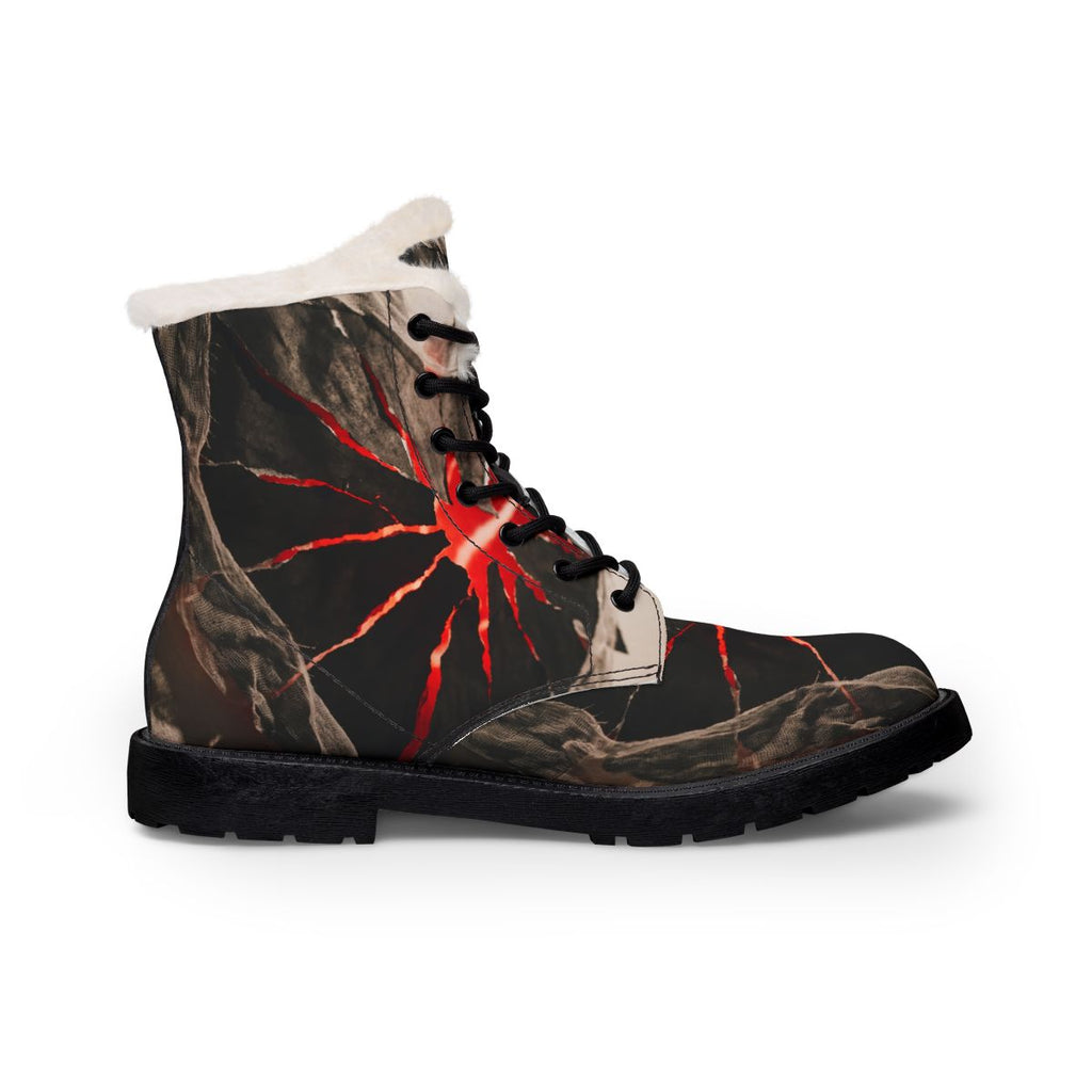 Women's Fur Leather Boots Gothic Heart Art
