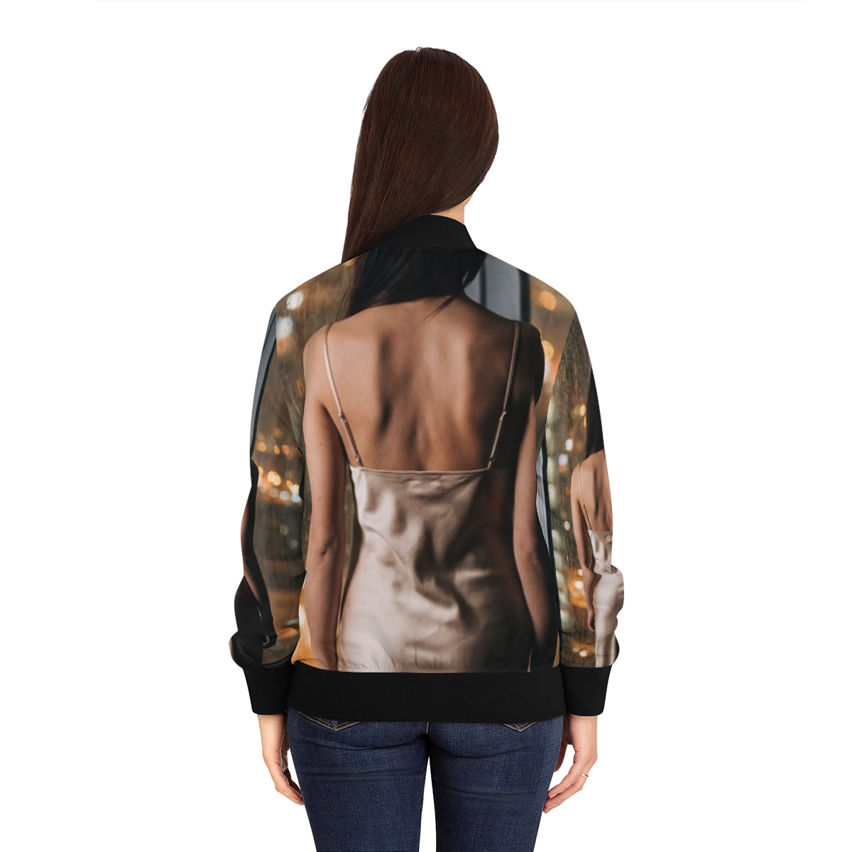 Women's Bomber Jacket - Rainscape Shimmer | Echovira Gallery