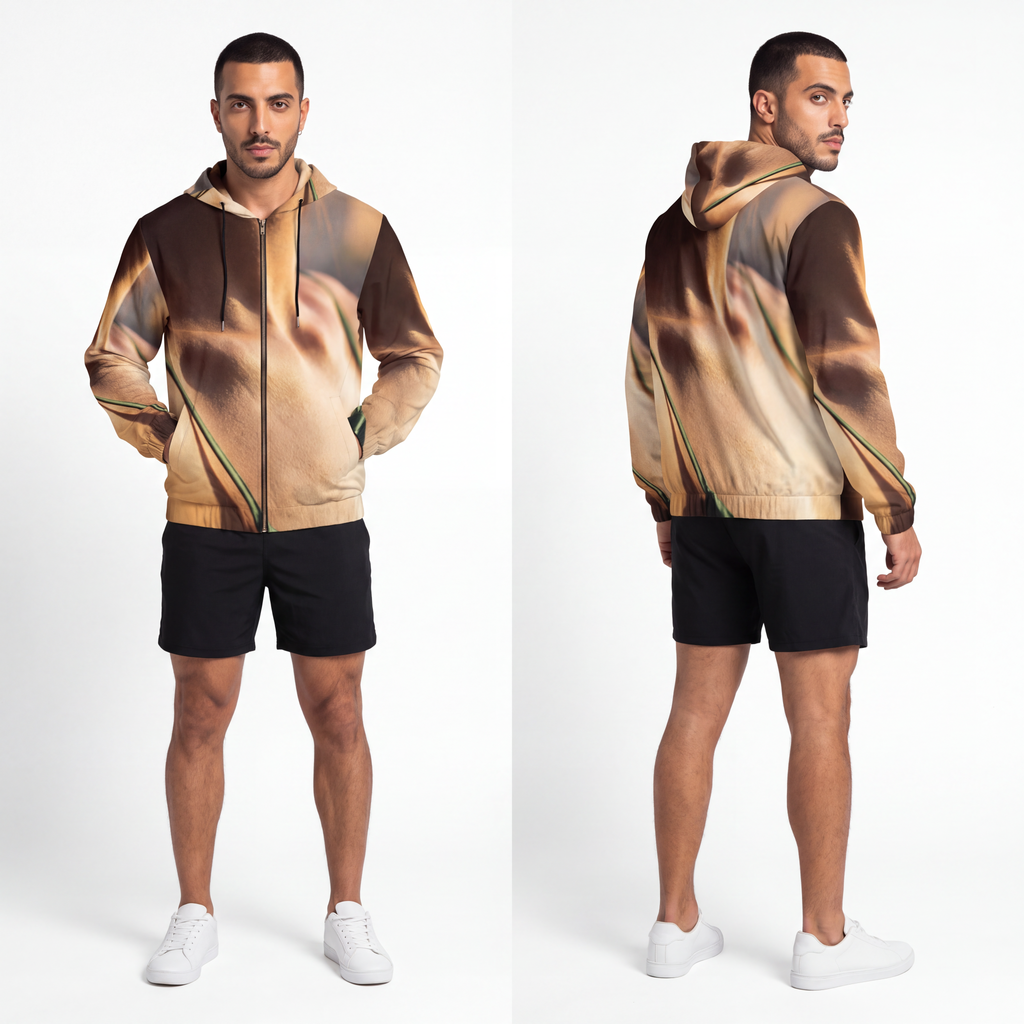 Golden Hour Men's Full-Zip Hoodie - Emerald Glow | Echovira...