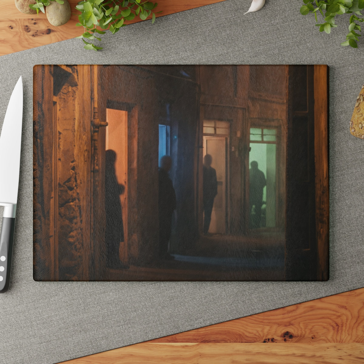 Glass Cutting Board - Shadowed Alleyway Mystery Art Print |...