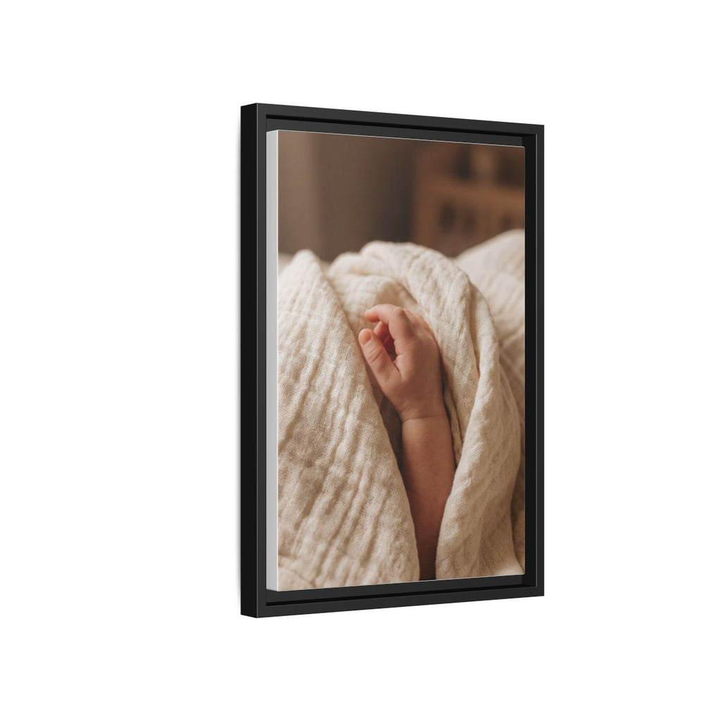 Framed Matte Canvas - Tender Newborn Hand (8×10, 9×12, 11×14, 12×16, 10×20, 12×18, 16×20, 16×24, 18×24, 12×36, 20×24, 16×32, 20×30, 24×30, 24×32, 16×48, 24×36, 24×48, 30×40, 20×60, 32×48, 30×60 & 40×60)