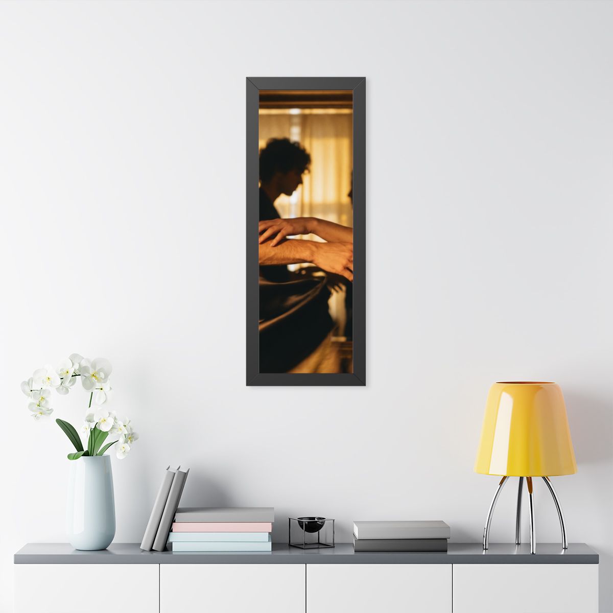 Framed Vertical Poster - Shadowed Silhouettes Romantic Art...