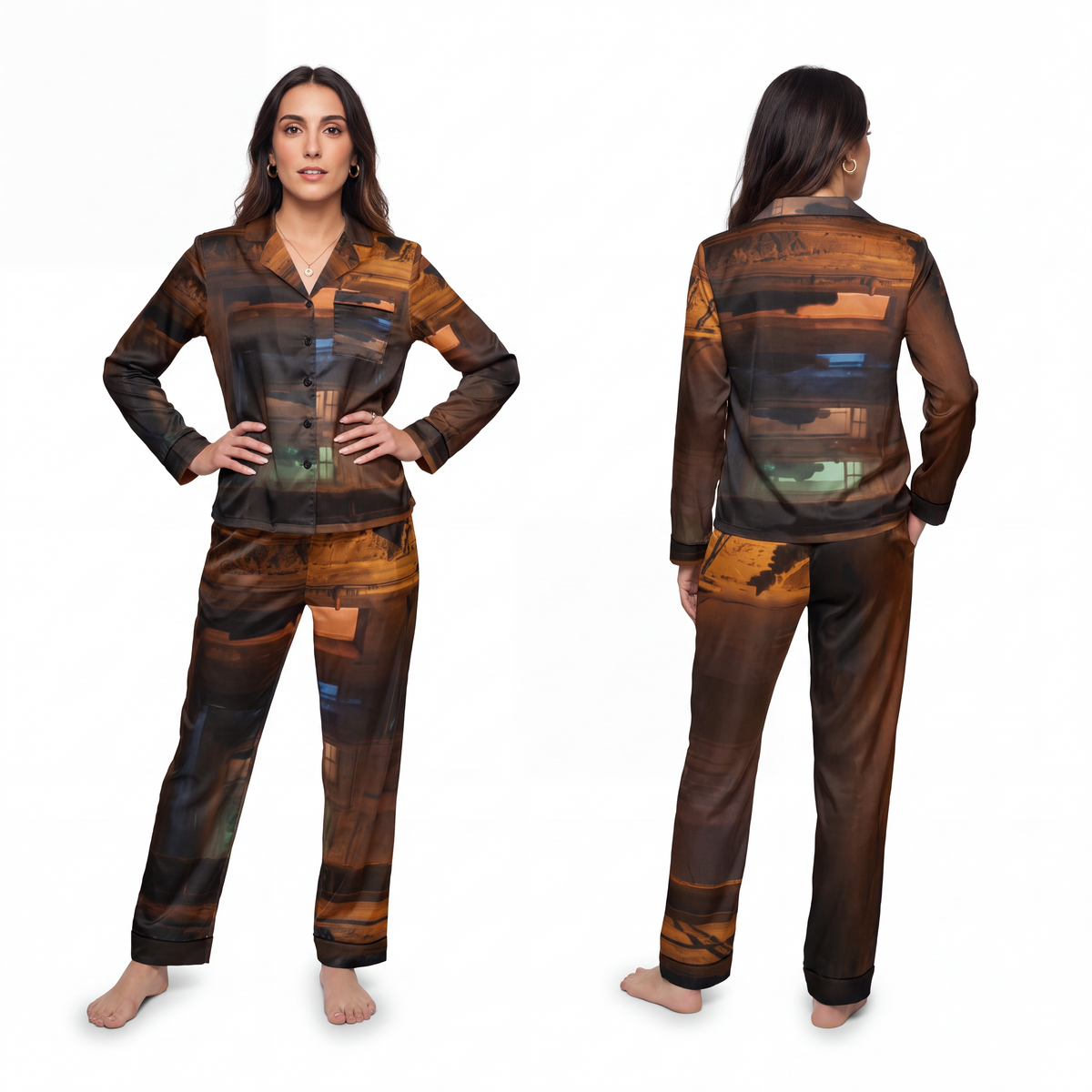 Women's Satin Pajamas - Shadowed Alleyway Mystery Art Print...