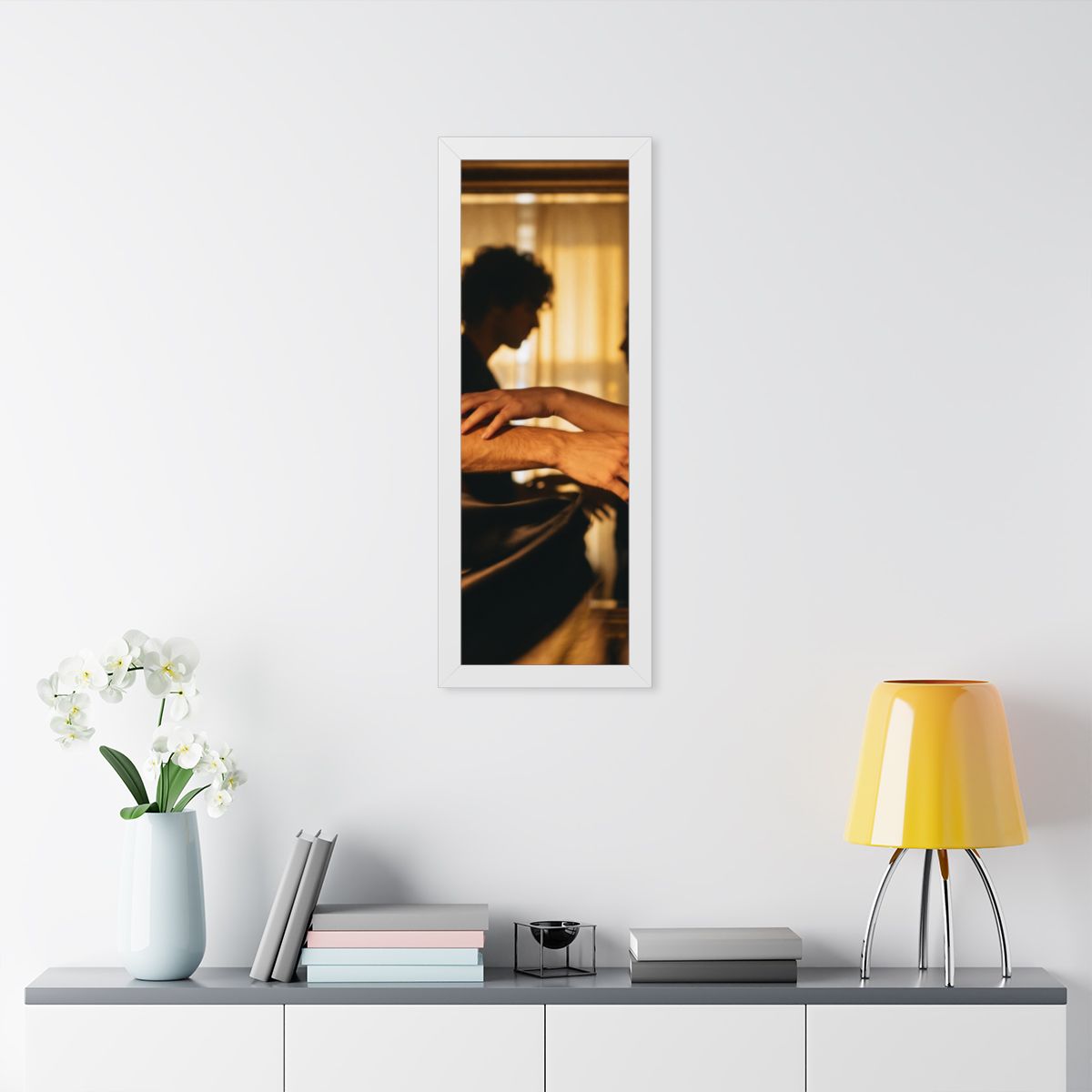 Framed Vertical Poster - Shadowed Silhouettes Romantic Art...