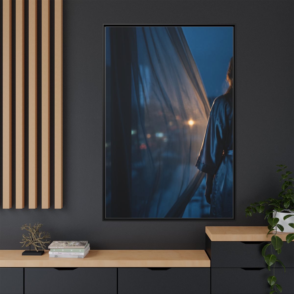 Matte Canvas, Framed - Nocturnal Solitude Silhouette — Black...
