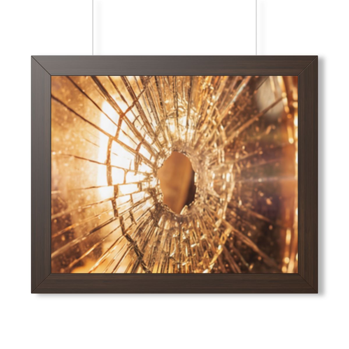 Framed Horizontal Poster - Shattered Amber Glass Art —... |...