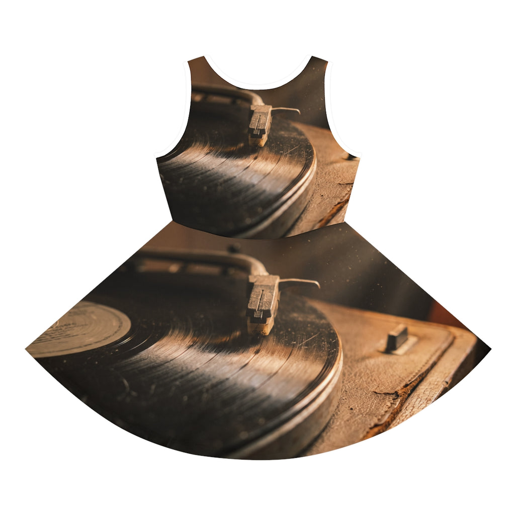 Girls' Sleeveless Sundress with Vintage Turntable