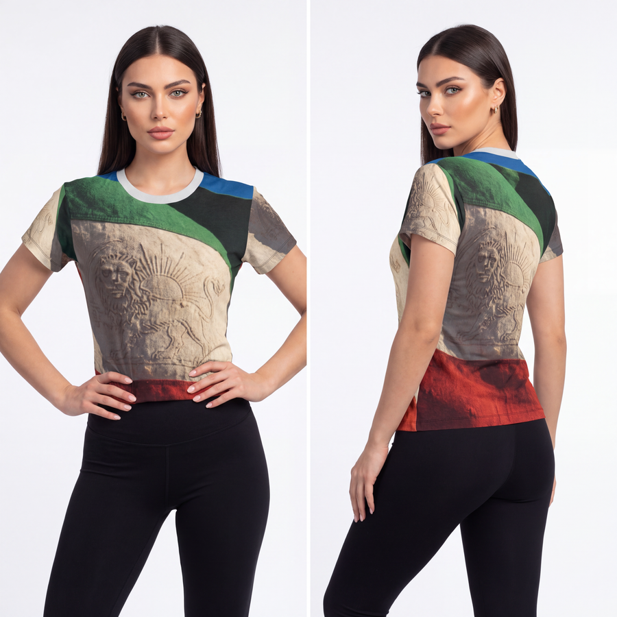 Women's Cut & Sew Tee - Vintage Persian Lion and Sun Flag Art