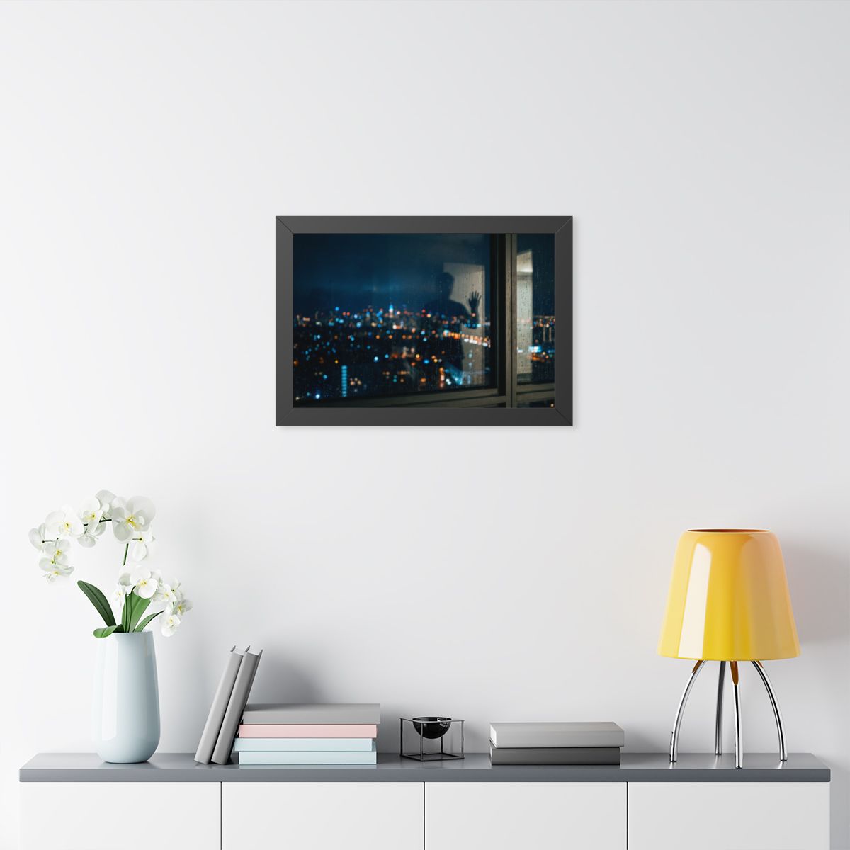 Framed Horizontal Poster - Rainy City Solitude — Black... |...