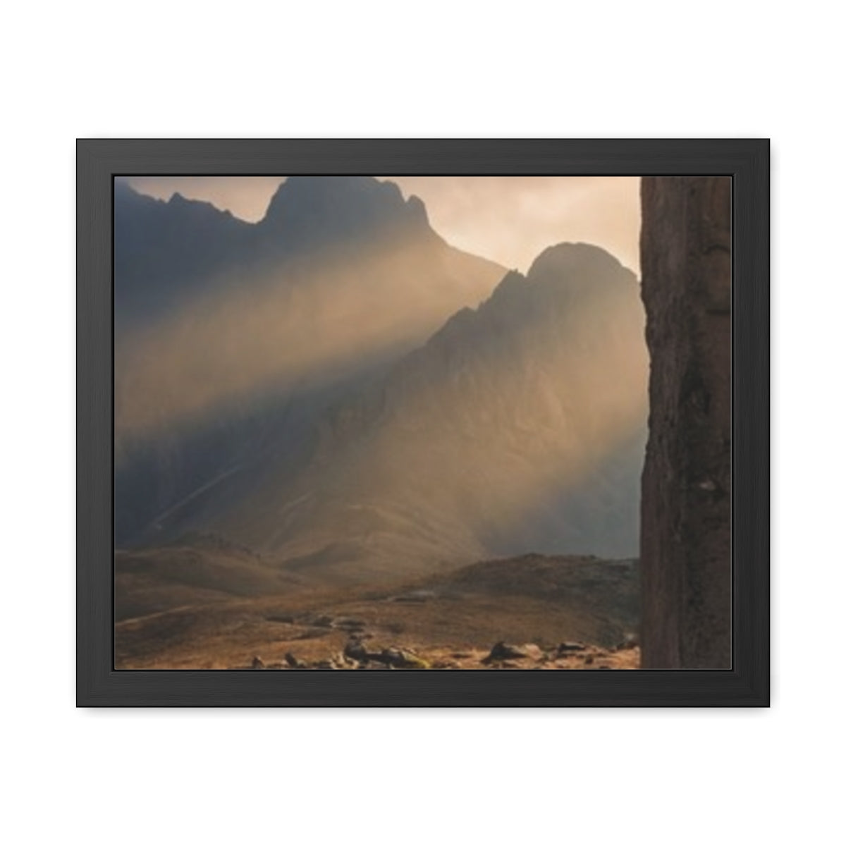 Framed Posters - Ancient Stone Column Mountain Sunset Art......