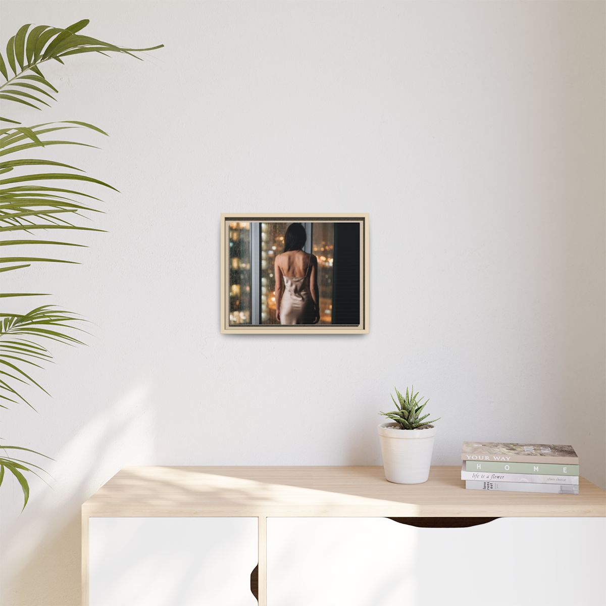 Matte Canvas, Framed - Rainy City lights Glow — Natural /......