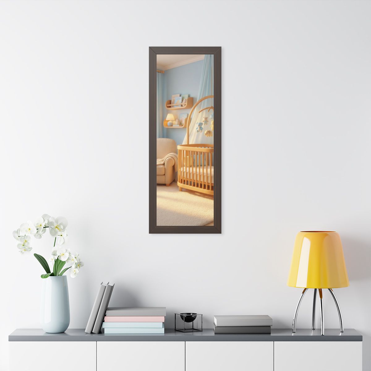 Framed Vertical Poster - Dreamy Serene Nursery Art — Walnut...