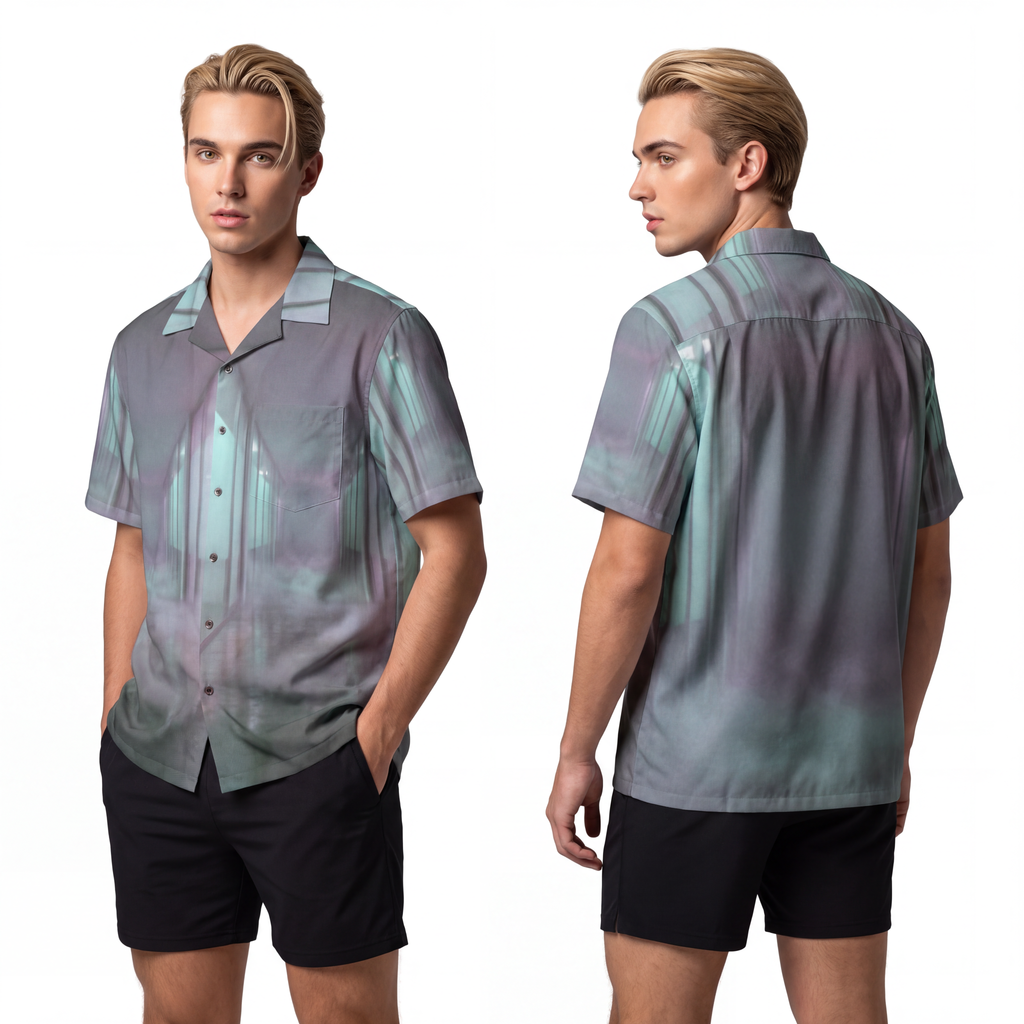 Men's Hawaiian Shirt - Liminal Corridor Fog Art Print |...