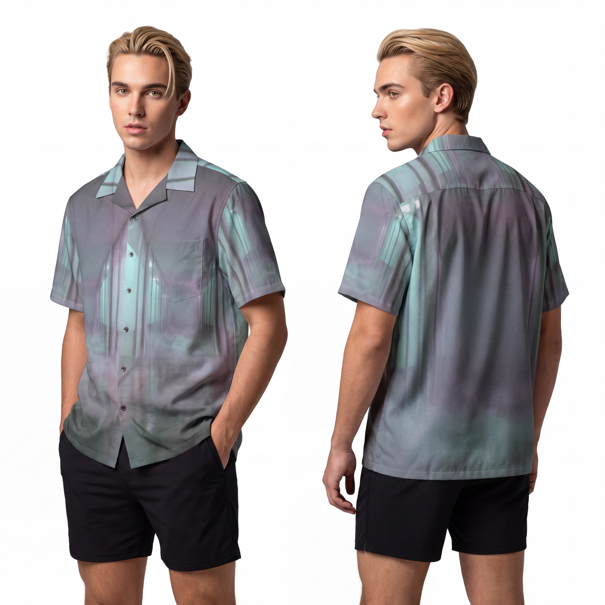 Men's Hawaiian Shirt - Liminal Corridor Fog Art Print |...
