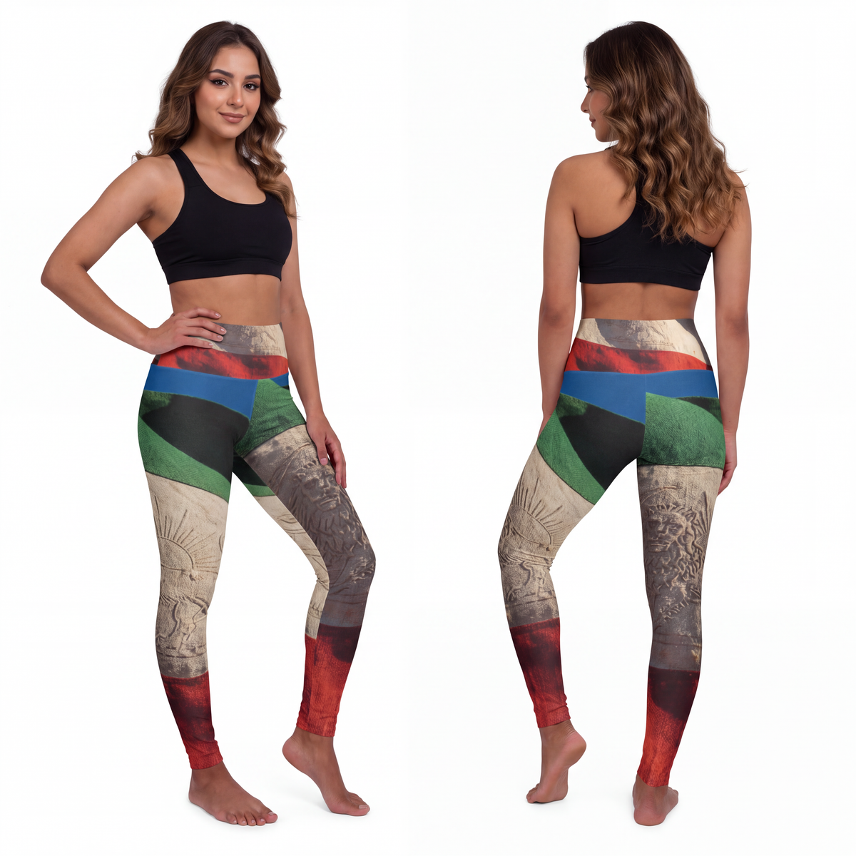High Waisted Yoga Leggings - Vintage Persian Lion and Sun......