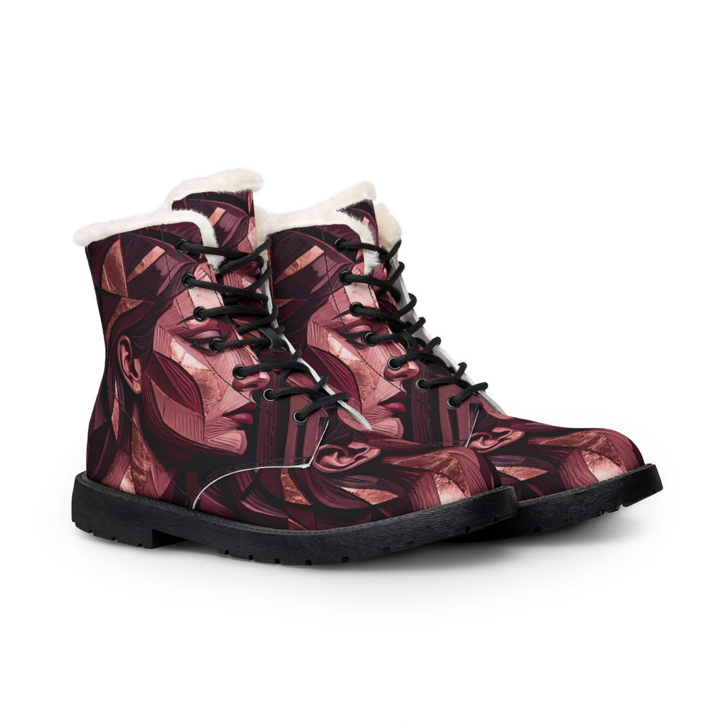 Geometric Portrait Men's Fur and Leather Boots