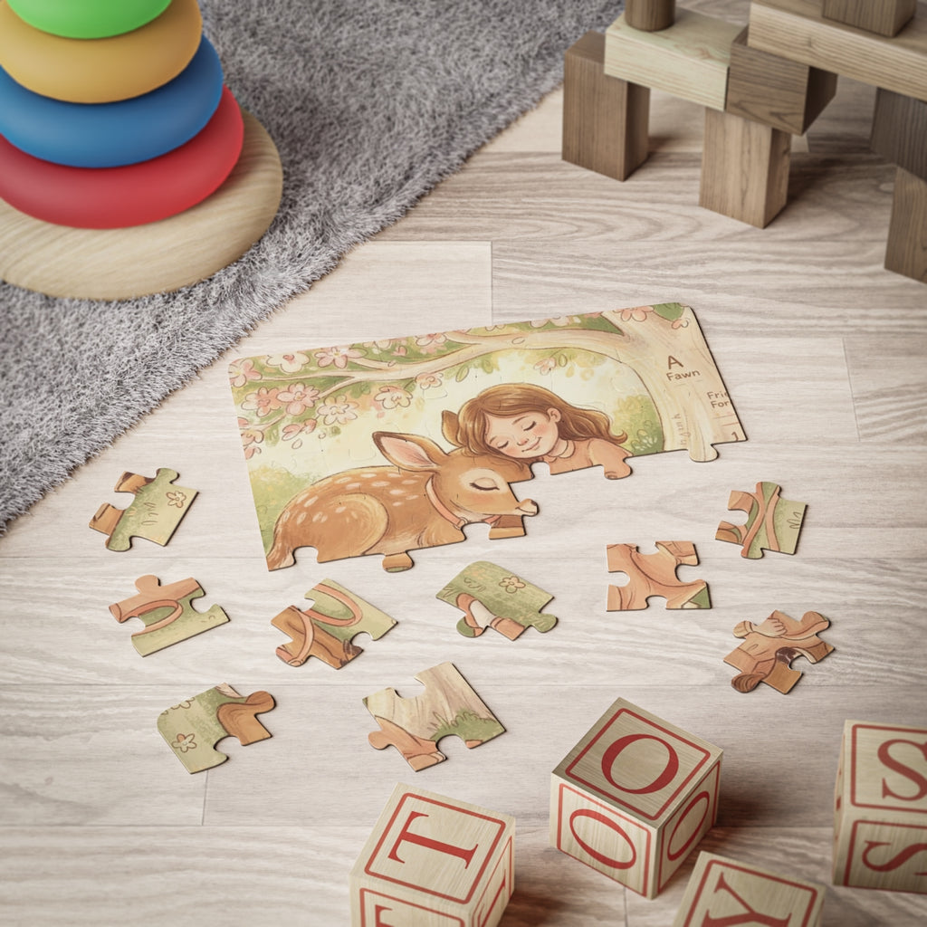 Kids' Puzzle, 30-Piece - Gentle Fawn & Girl Woodland Art......