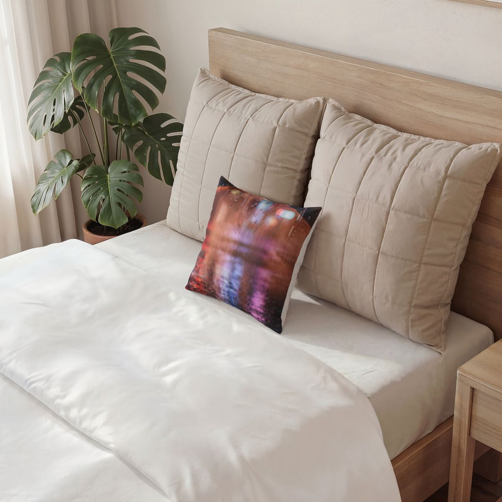Poly Velvet Pillow - Nocturnal Neon Reflections | Echovira...
