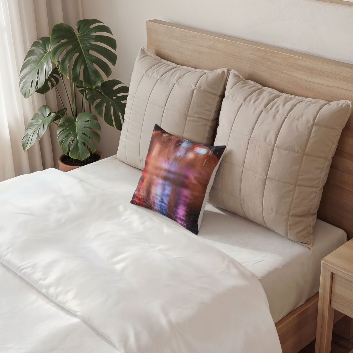 Poly Velvet Pillow - Nocturnal Neon Reflections | Echovira...