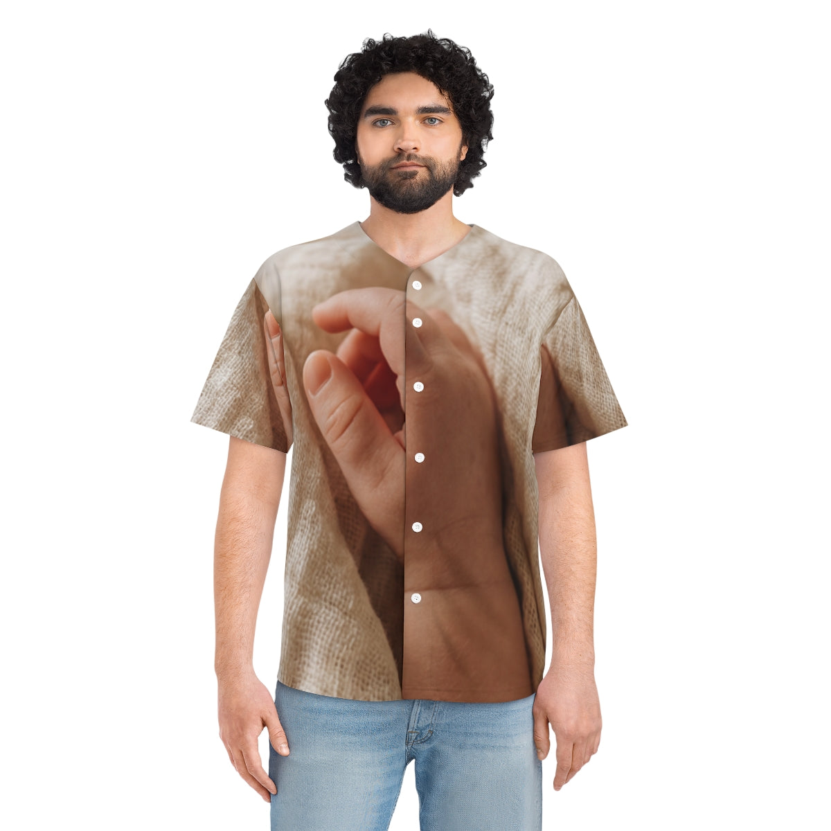 Men's Baseball Jersey - Tender Newborn Hand in Soft Muslin...