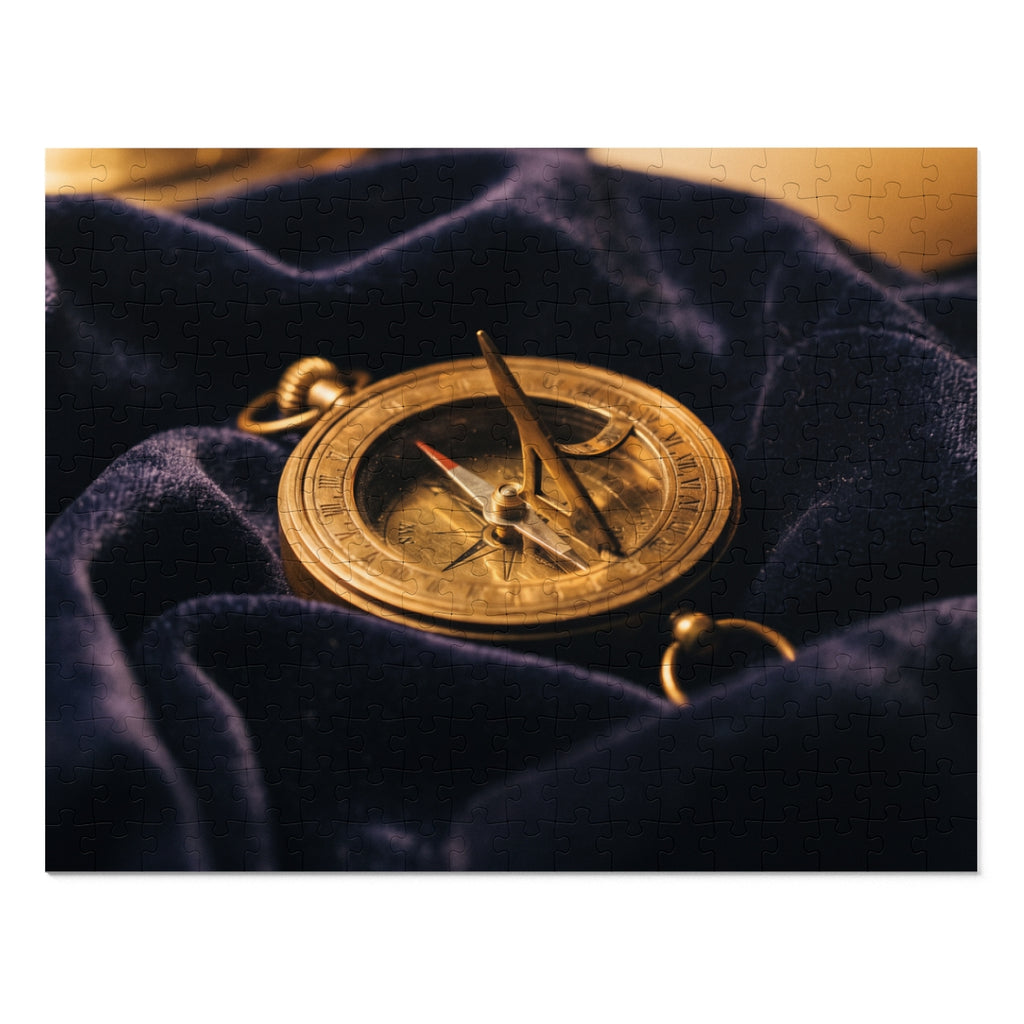 Vintage Brass Sundial Compass Jigsaw Puzzle in Tin