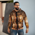 Unisex Zip Hoodie - Golden Fractures Shattered Glass Art |...