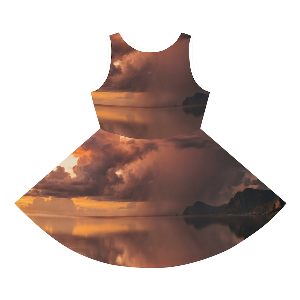 Girls' Sleeveless Sundress with Sunset Boat Art