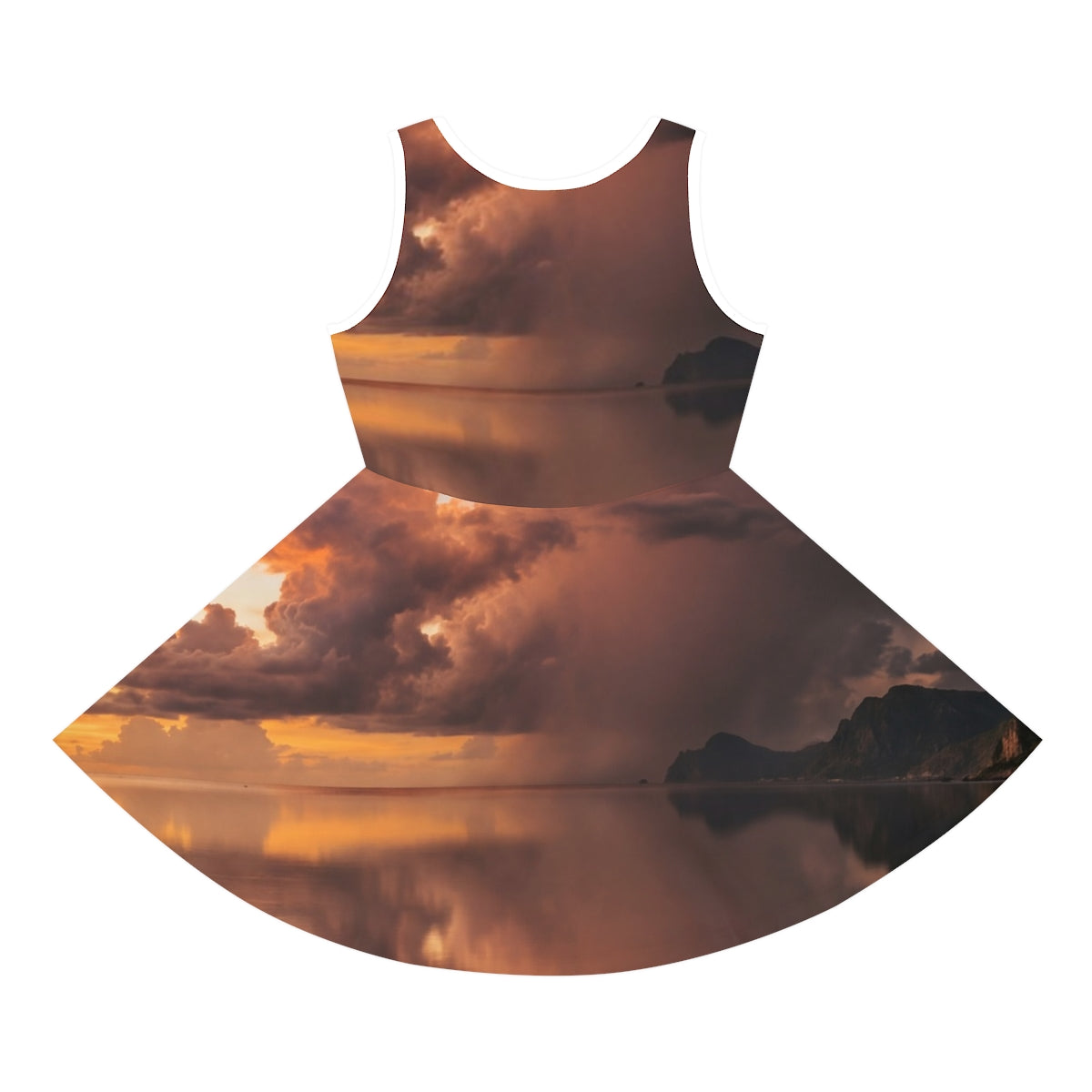 Girls' Sleeveless Sundress with Sunset Boat Art