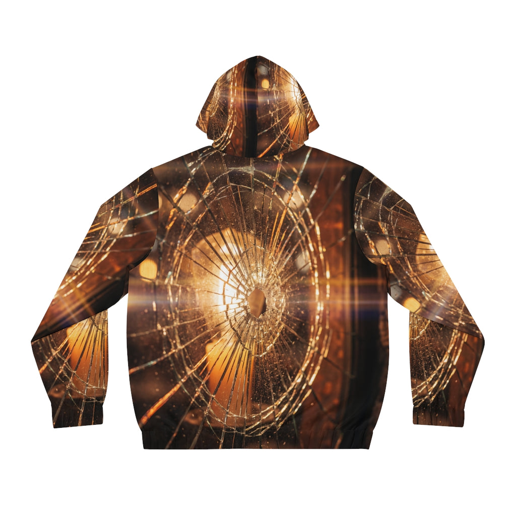 Men's Full-Zip Hoodie - Shattered Amber Broken Glass Art |...