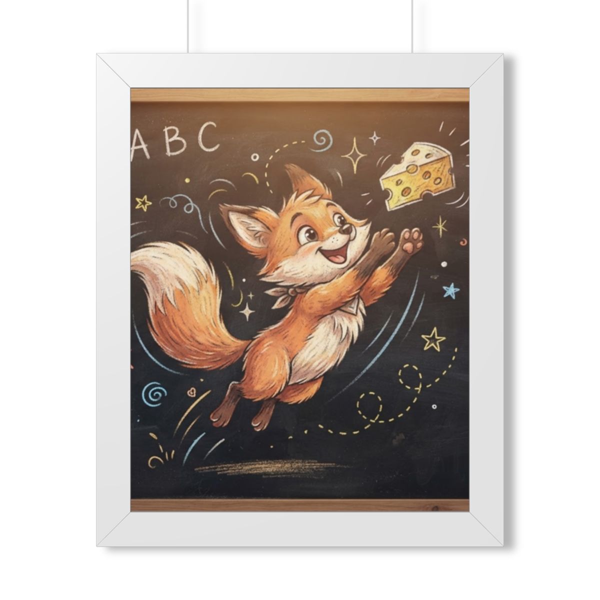 Framed Vertical Poster - Playful Fox Wall Decor — White... |...