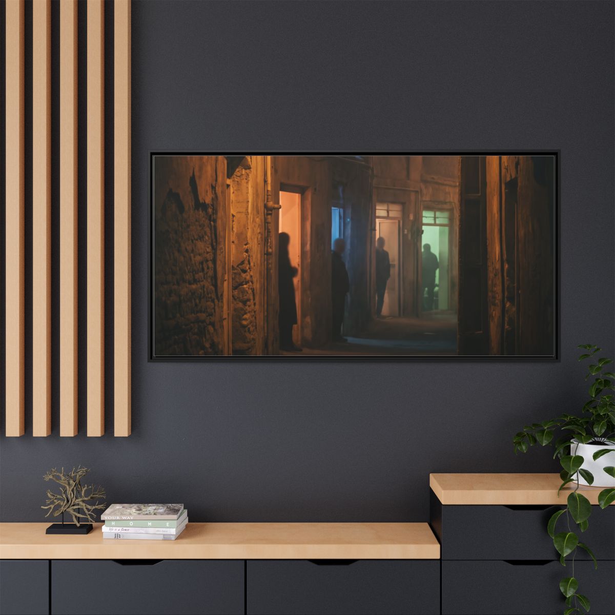 Matte Canvas, Framed - Shadowed Alleyway Mystery Art Print...
