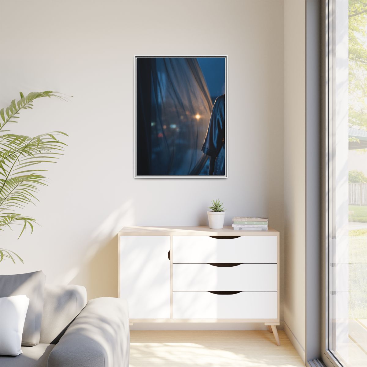 Matte Canvas, Framed - Nocturnal Solitude Silhouette — White...