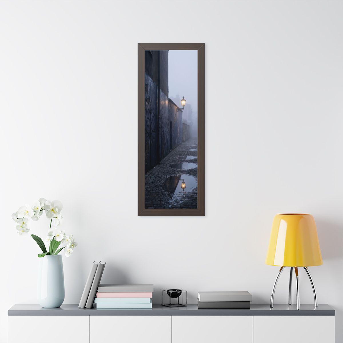 Framed Vertical Poster - Cobblestone in Mist — Walnut... |...