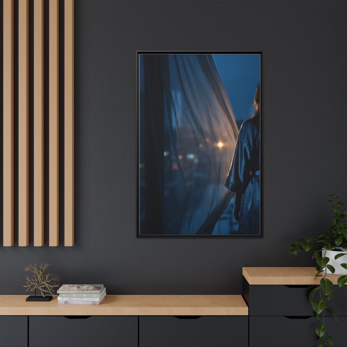 Matte Canvas, Framed - Nocturnal Solitude Silhouette — Black...