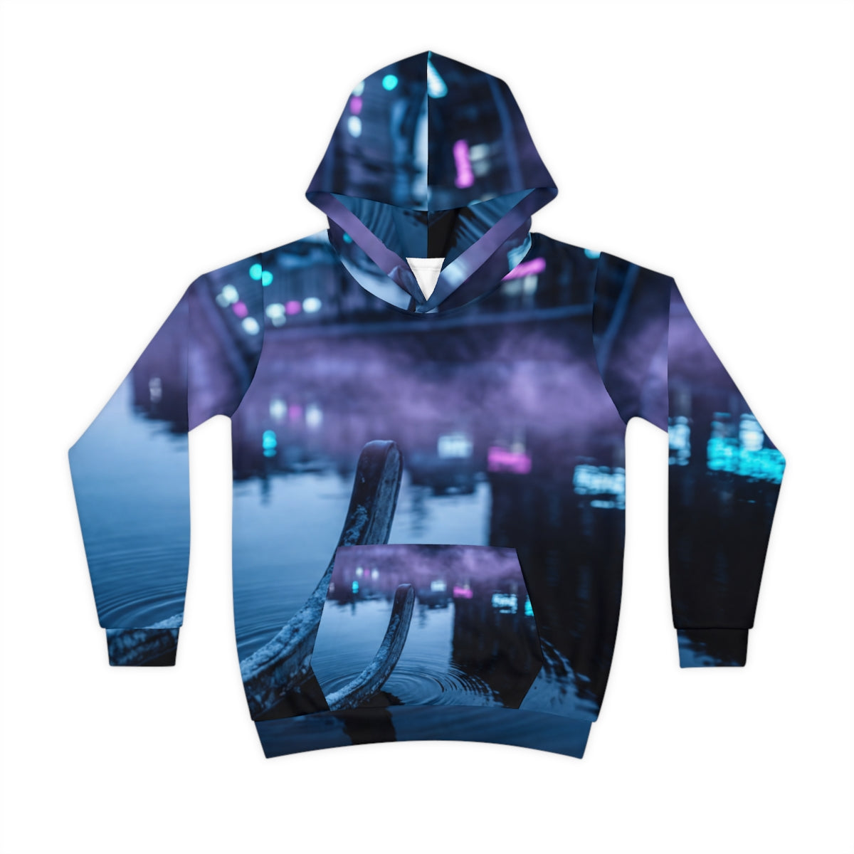 Moletom infantil com capuz cena noturna canal neon