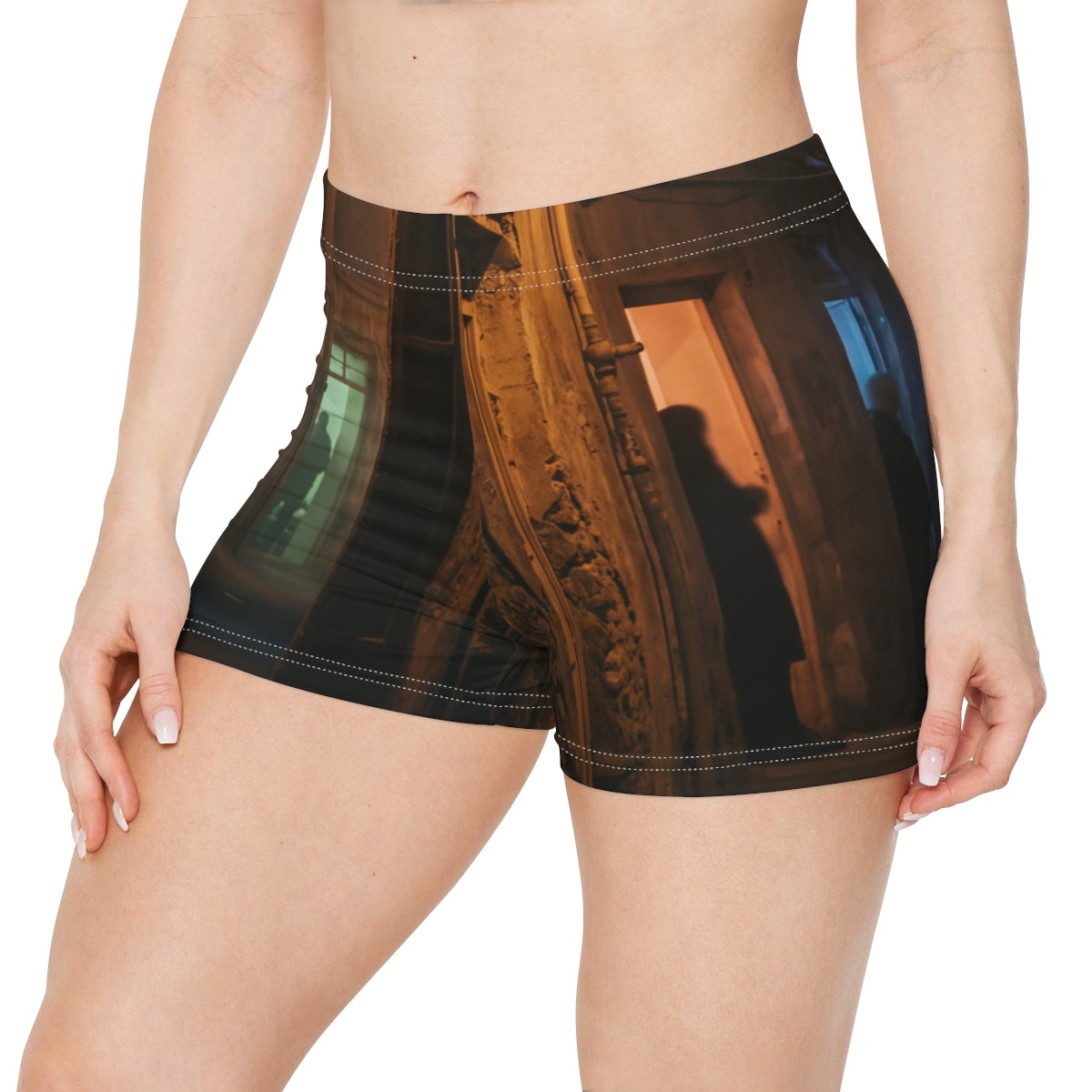 Women's Shorts - Shadowed Alleyway Mystery Art Print |...