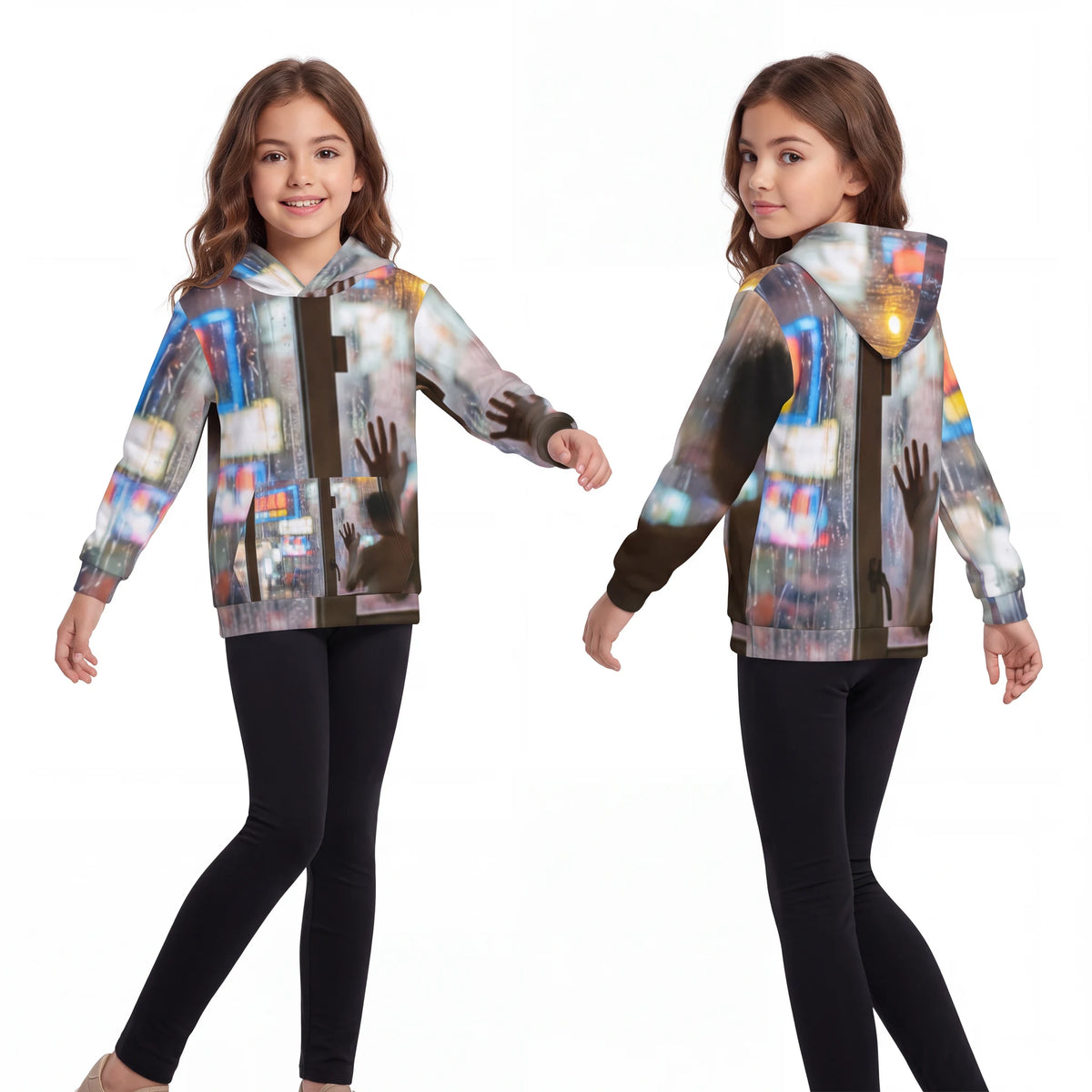 बारिश वाले सिटी आर्ट के साथ Kids Hoodie