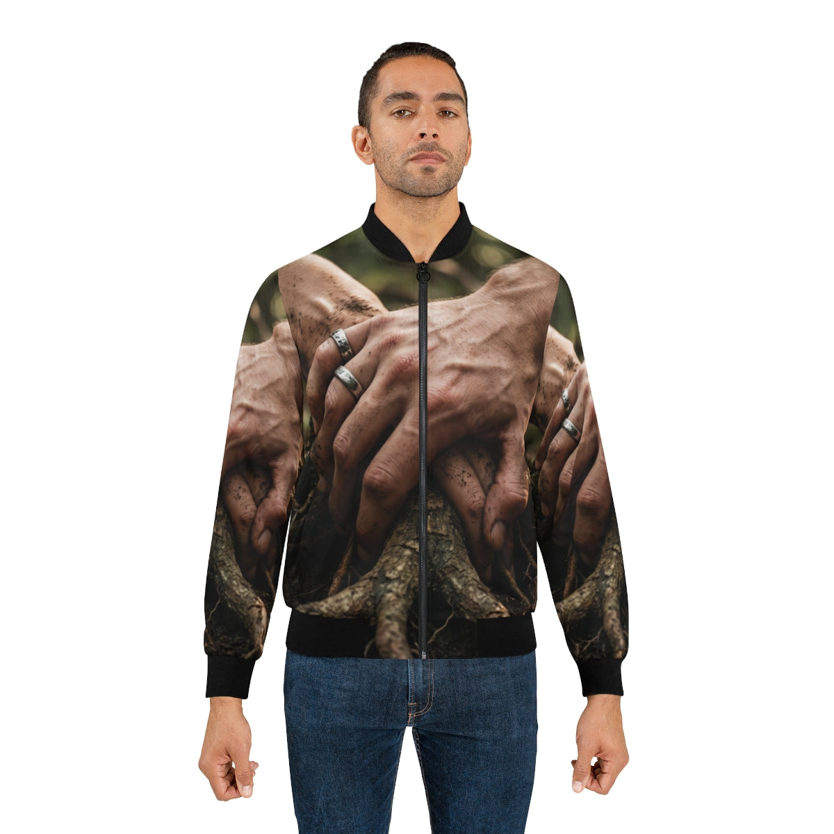 Men's Bomber Jacket with Forest Root Art
