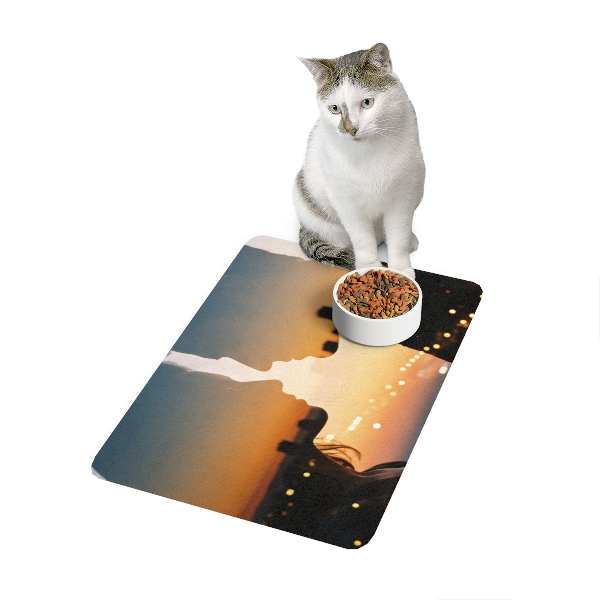 Pet Food Mat 12x18 - City Sunset Glow | Echovira Gallery