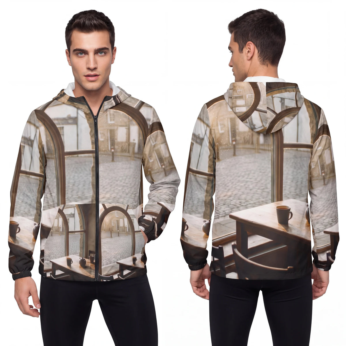 Men's Windbreaker Jacket with Tearoom Art