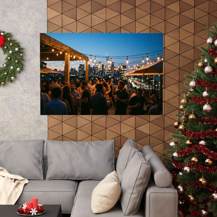 Matte Horizontal Posters - City Skyline Rooftop Party Scene Print (10×8 & 54×36)