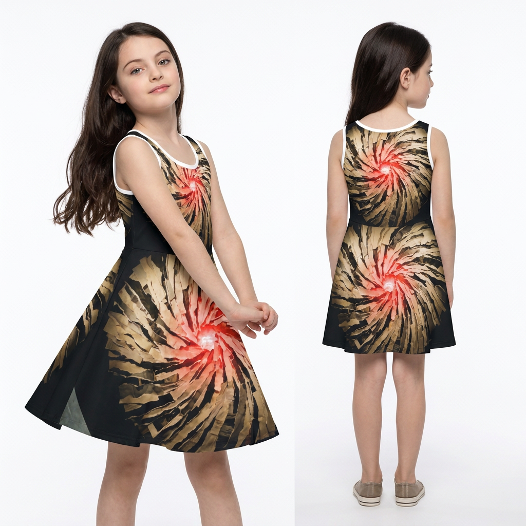 Girls' Sundress Crimson Vortex Spiral Art