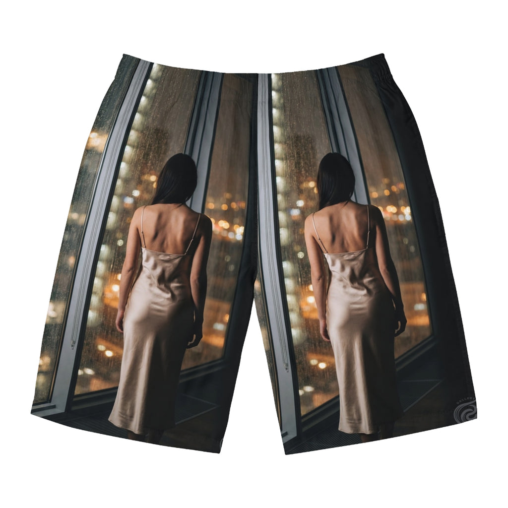 Men's Board Shorts - Rainscape Nightscape | Echovira Gallery