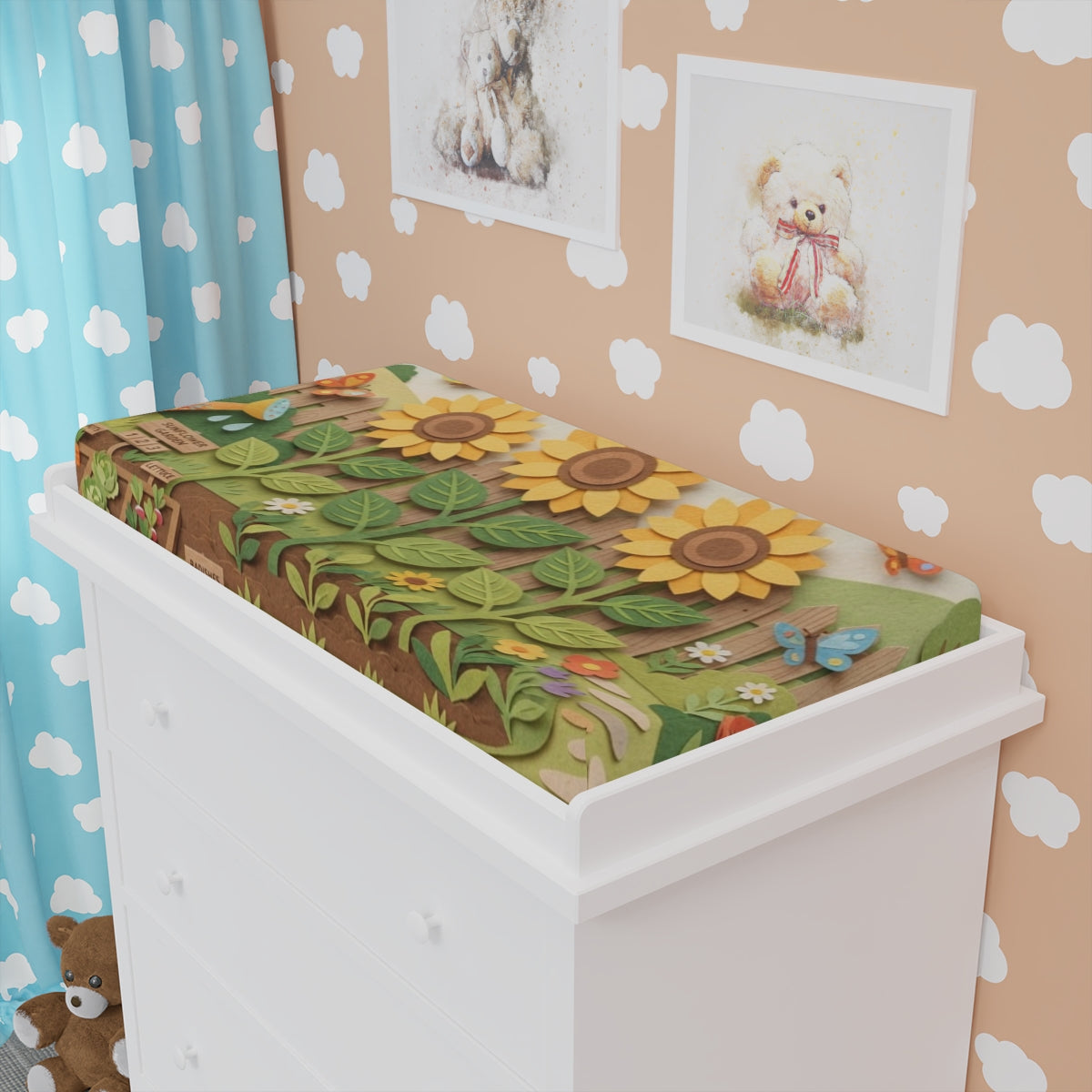 Baby Changing Pad Cover - Papercraft Sunflower Garden... |...