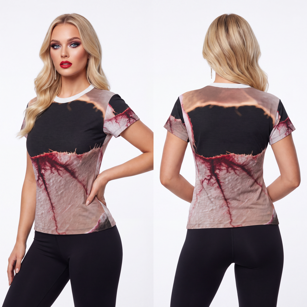 Women's Cut & Sew Tee - Crimson Veins | Echovira Gallery