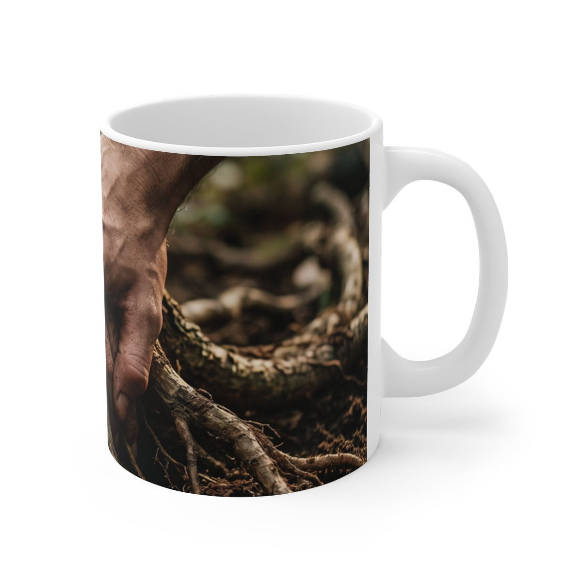 11oz White Mug with Forest Roots Art