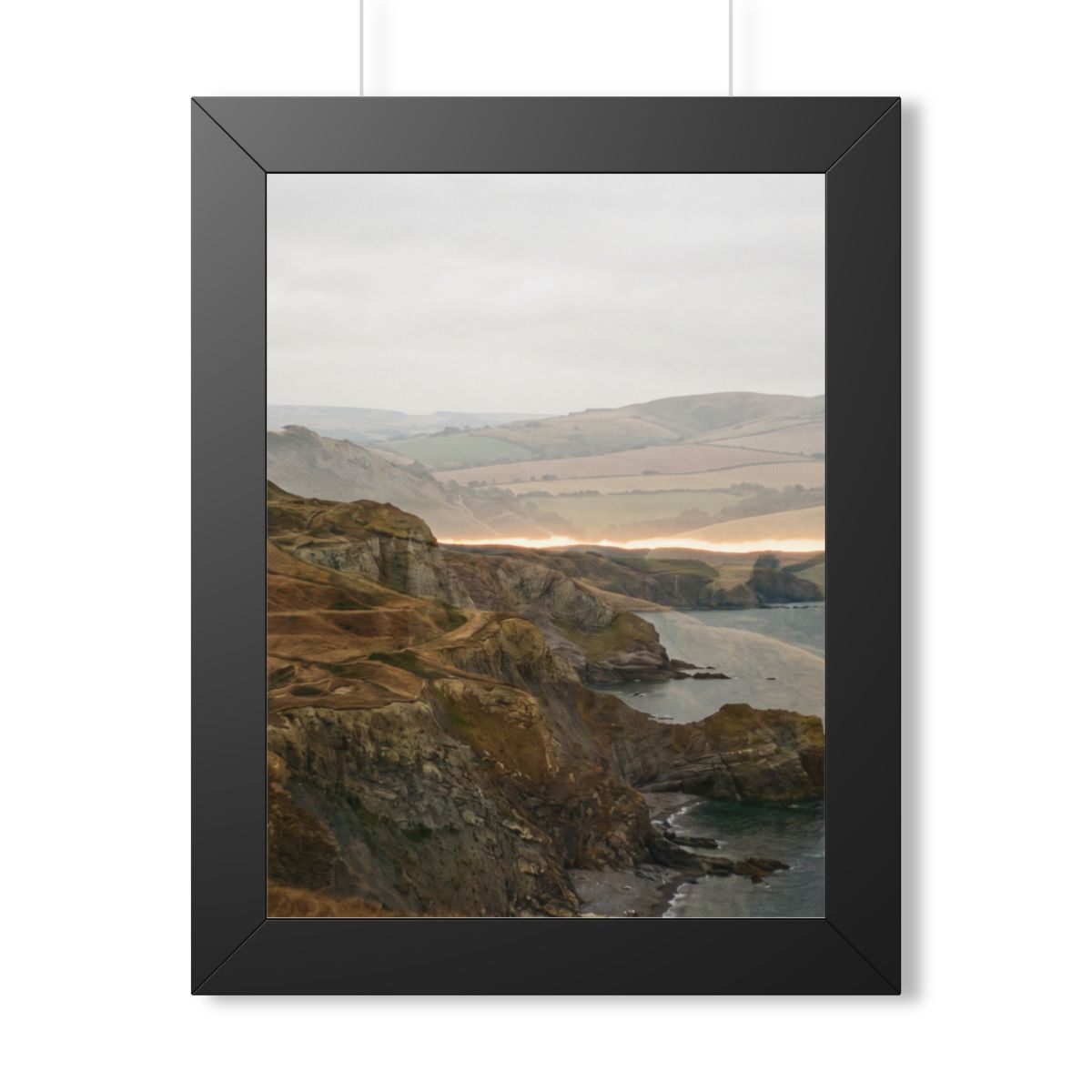 Framed Vertical Poster - Moody Coastal Cliffs Horizon Art —...